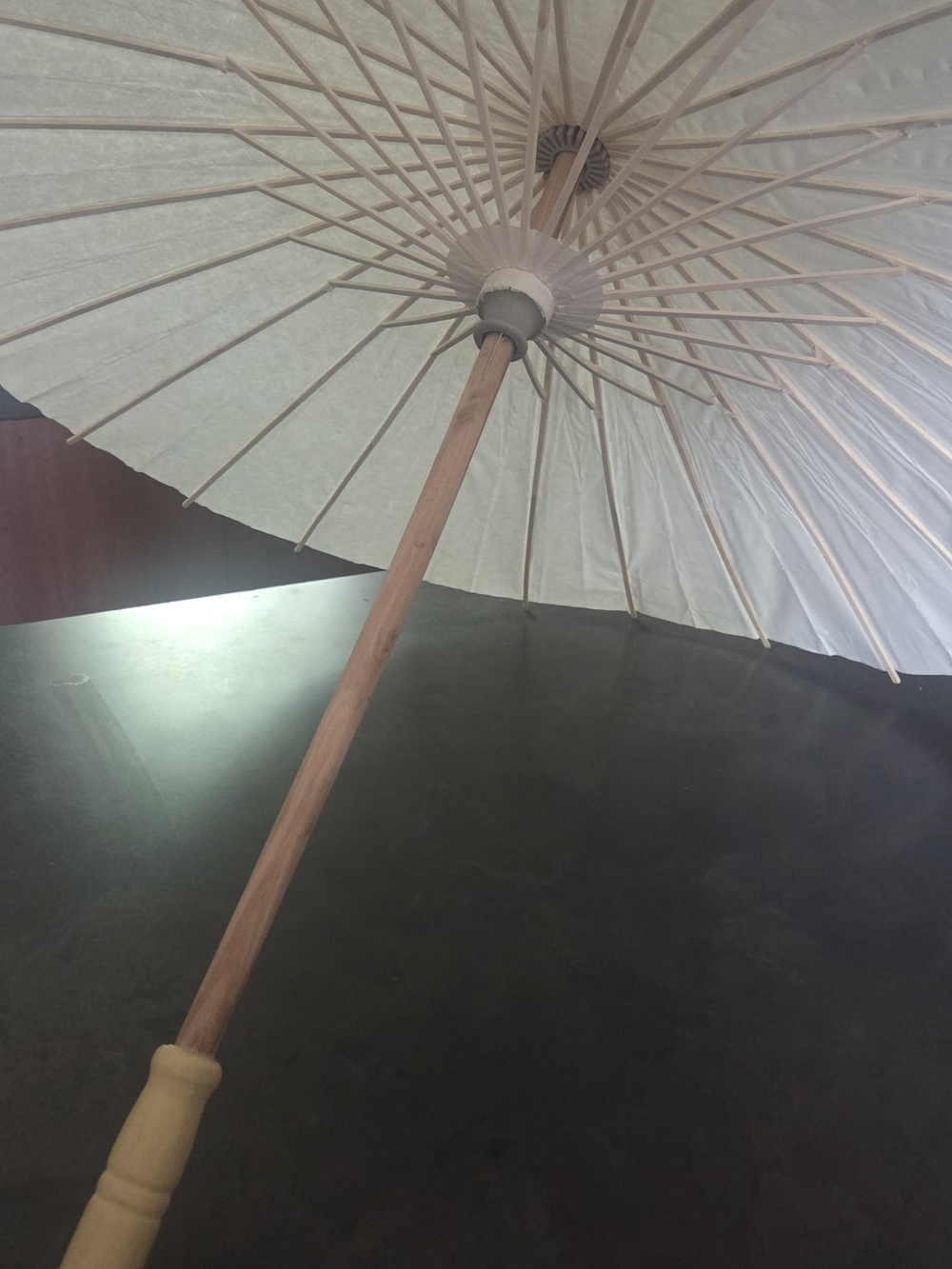 White Paper Parasol Umbrella Wood Bamboo Asian Wedding Decor 32”